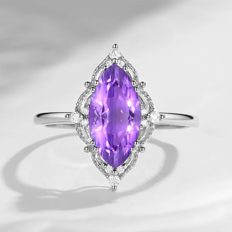 diamond cluster engagement rings -2.5ct 18K Marquise Vintage Inspired Amethyst Engagement Ring