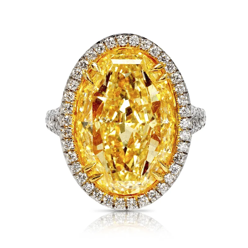 women’s rings -MIRAGE 13 CARAT OVAL CUT CLARITY ENHANCED FANCY INTENSE YELLOW DIAMOND ENGAGEMENT RING PLATINUM & 18K GOLD GIA CERTIFIED 12 CT FIY BY MIKE NEKTA