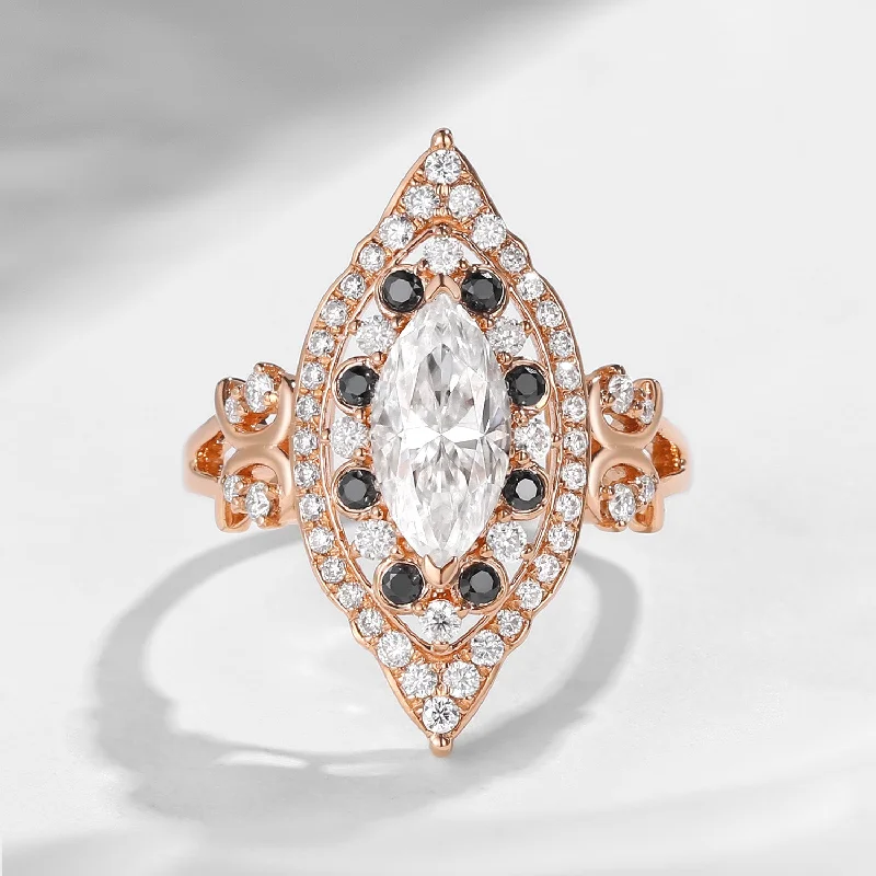 women’s engagement rings -Maximalist Style Vintage Inspired Marquise Cut Lab Diamond Engagement Ring