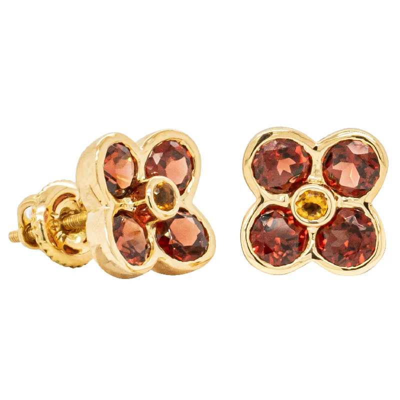 vintage earrings for women -Deja Vu 19ct Yellow Gold Garnet & Citrine Earrings