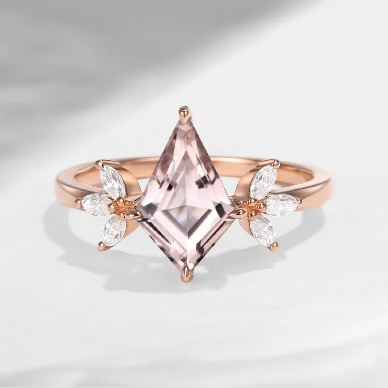 colorful gemstone engagement rings -Unique Kite Cut Morganite Butterfly Engagement Ring