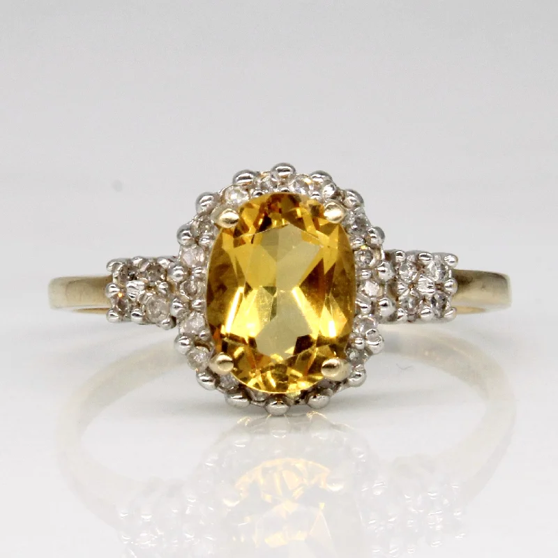 women’s silver wedding bands -Citrine & Diamond Halo Ring | 1.10ct, 0.08ctw | SZ 7.75 |