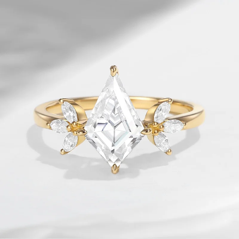 romantic proposal engagement rings -Unique Kite Shaped Moissanite Butterfly Engagement Ring