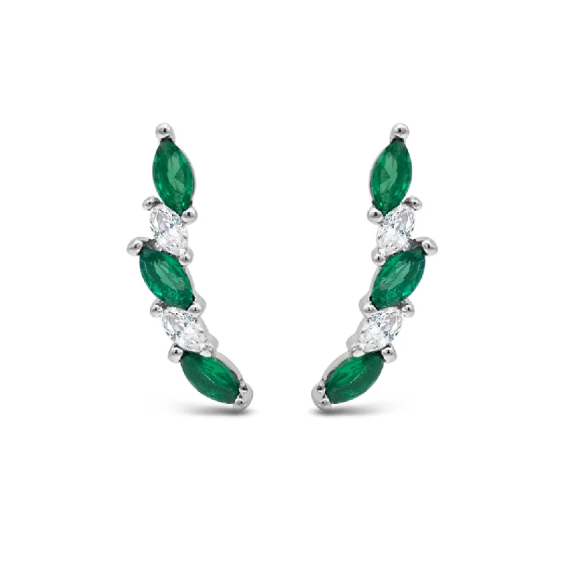 handmade earrings for women -GREEN MARQUISE STONED STUD SILVER EARRING