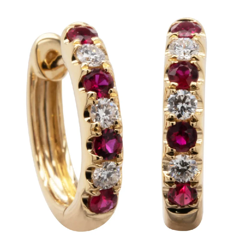 fashion earrings for women -18ct Yellow Gold Ruby & Diamond Meridien Earrings