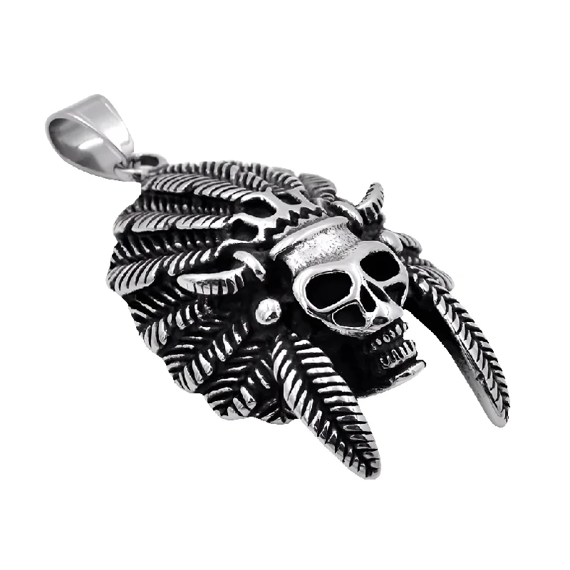 stylish modern necklaces for women -Stainless Steel Native Indian Skull Head Necklace