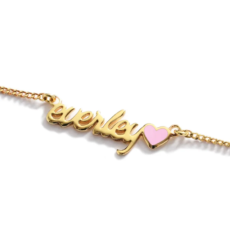 pearl necklaces for women -Script Heart Enamel Nameplate