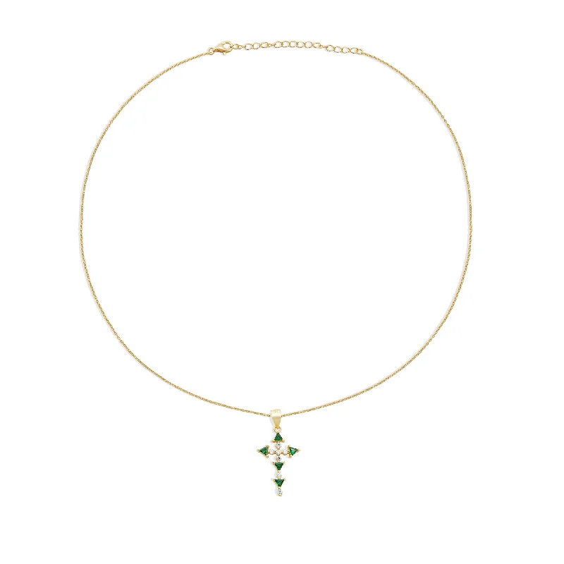 gold necklaces for women -THE SINGLE EMERALD CROSS NECKLACE