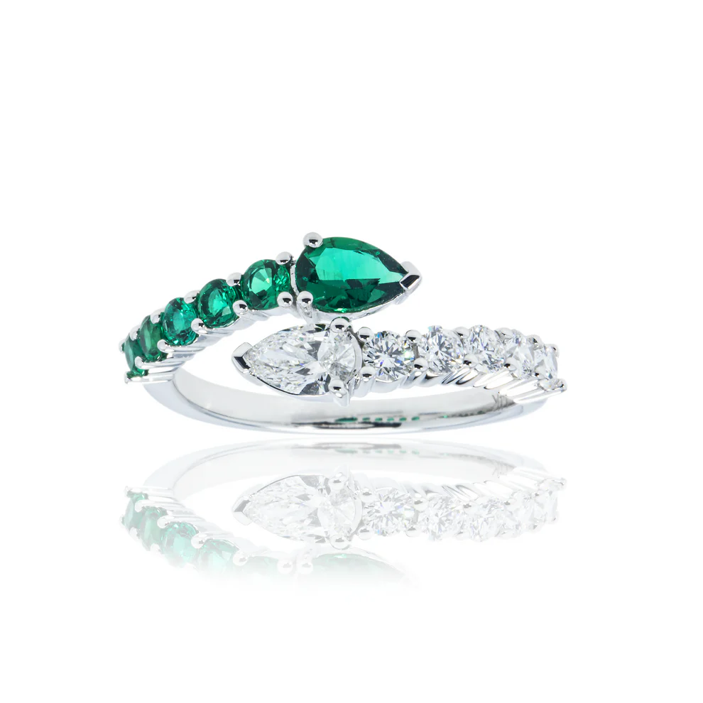 women’s engagement rings sets -Lenyx 1.20 Carat Emerald & Diamond Snake Wrap Ring in 14k White Gold