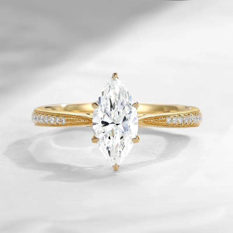 women’s simple wedding rings -1ct Antique Marquise Moissanite Engagement Ring