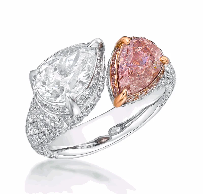 women’s silver stacking rings -METEORS 4 Carat Pear Shaped Fancy Pink Diamond Engagement Ring Certified by Mike Nekta NYC