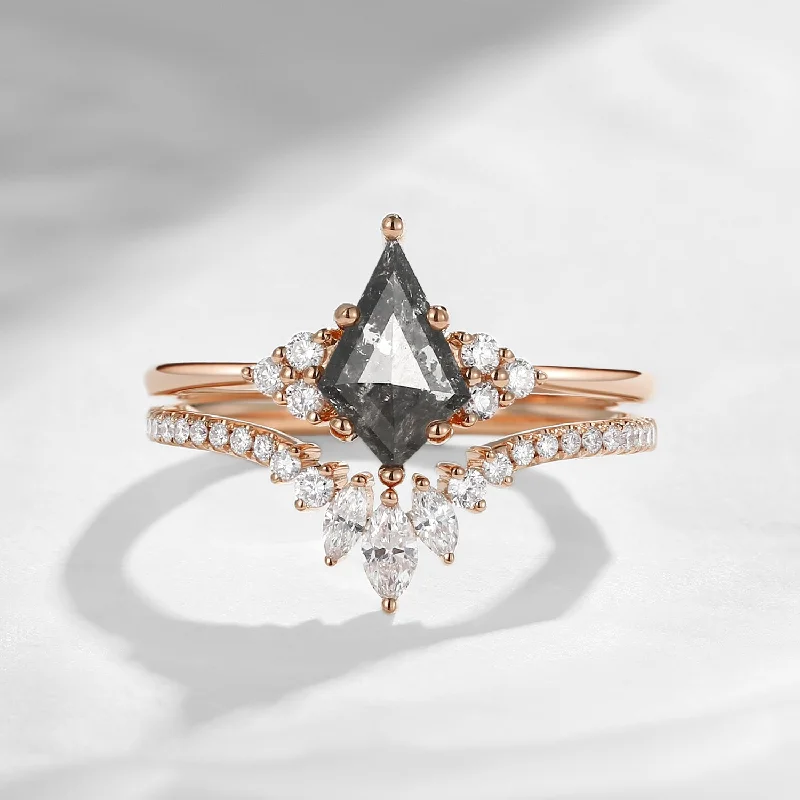 white gold engagement rings -In Stock | 18K Rose Gold Kite Cut Natural Salt and Pepper Diamond Engagement Ring - Electra