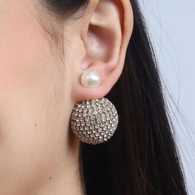 women’s pearl stud earrings -TFC Rhinestone & Pearl Festive 2 Way Stud Earrings