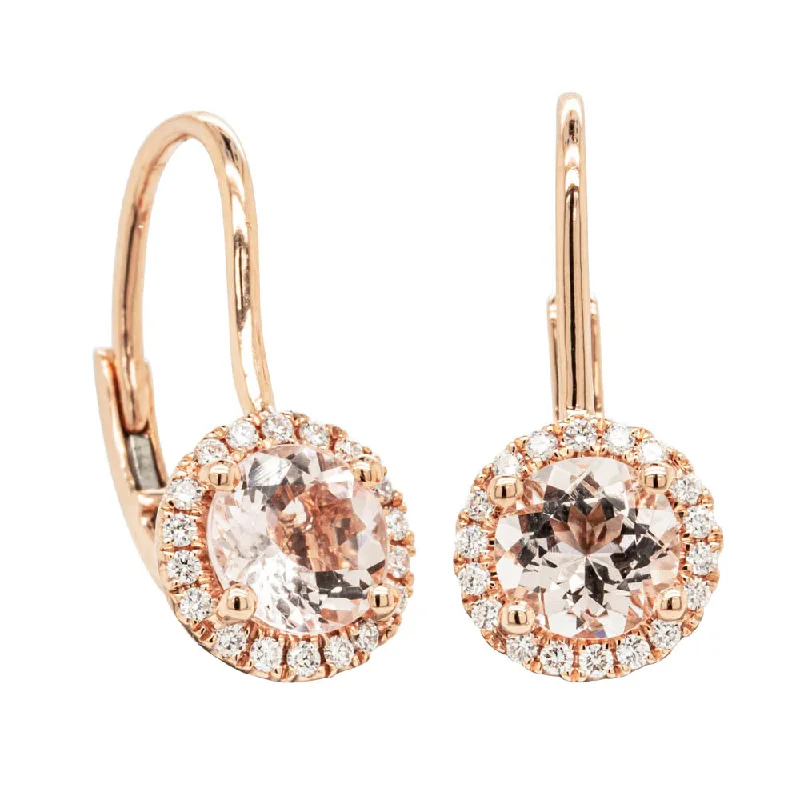 luxury earrings for women -18ct Rose Gold 1.37ct Morganite & Diamond Drop Earrings