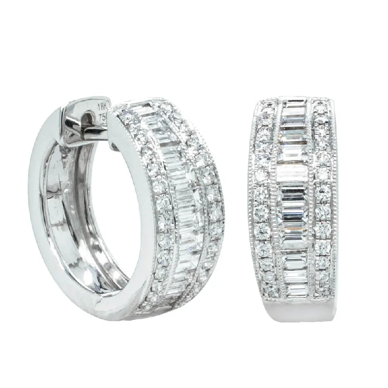 fashion gold earrings -18ct White Gold Diamond Imperial Hoop Earrings