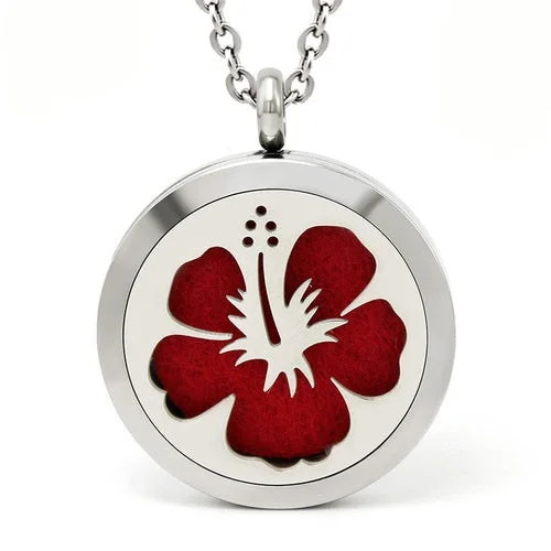 women’s engagement pendant necklaces -30mm Hibuscis Flower Essential Oil Diffuser Locket Necklace