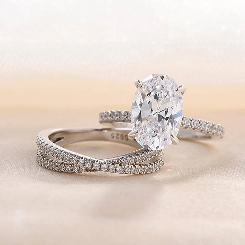 halo engagement rings for women -Classic Oval Cut Simulated Diamond Engagement Ring Set