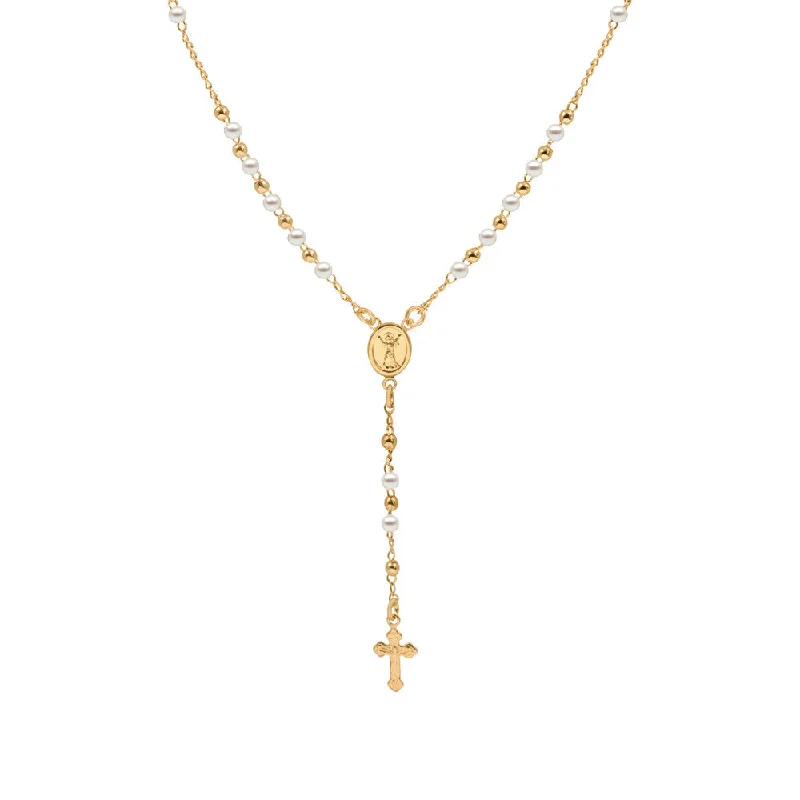 cute necklaces for women -THE GOLDEN PEARL ROSARY NECKLACE