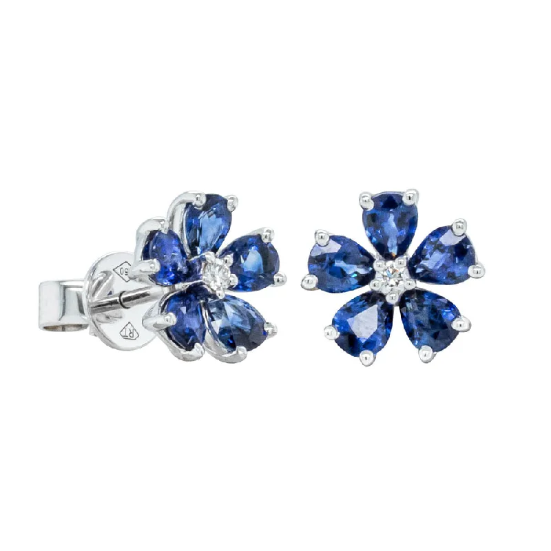 designer earrings for women -18ct White Gold Sapphire Flower Earrings