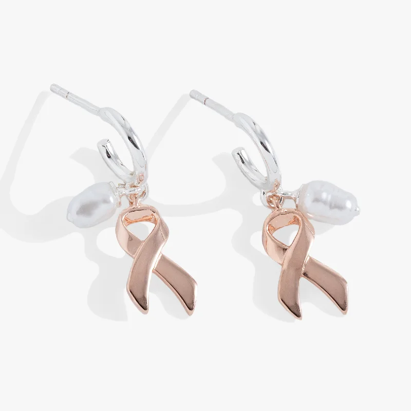 stylish earrings for women -Breast Cancer Awareness Huggie Hoop