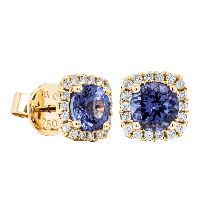 women’s birthstone earrings -18ct Yellow Gold 1.85ct Tanzanite & Diamond Peony Earrings