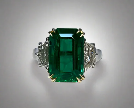 rose gold rings for women -Kaylani 4.23 Carats Emerald Cut Emerald Gemstone Ring in Platinum By Mike Nekta NYC