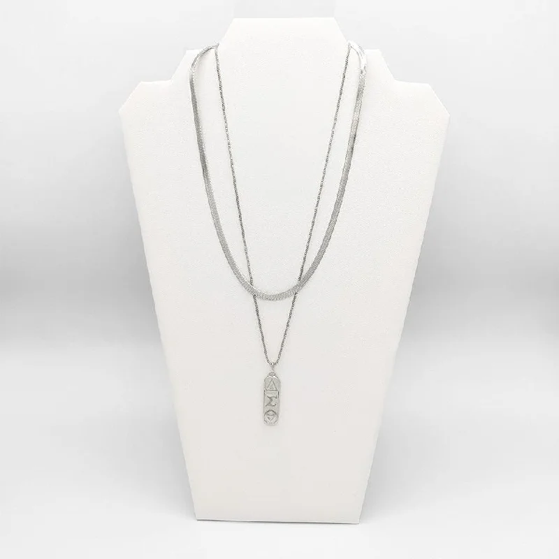 romantic necklaces for women -'Avery Duo' Herringbone and box chain Set with DST Pendant