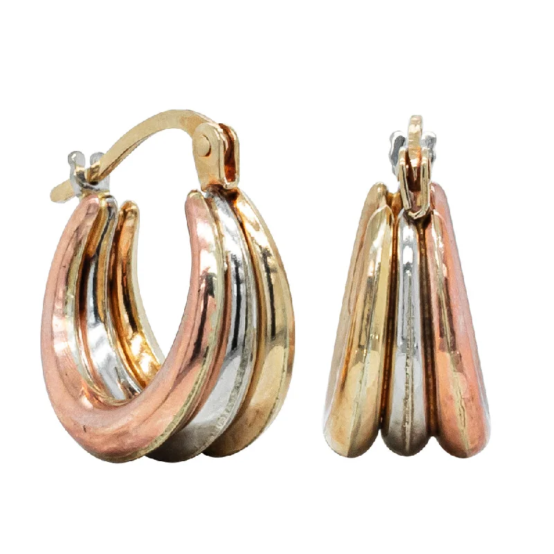 trendy stud earrings for women -Deja Vu 9ct Gold Tri-Tone Hoop Earrings