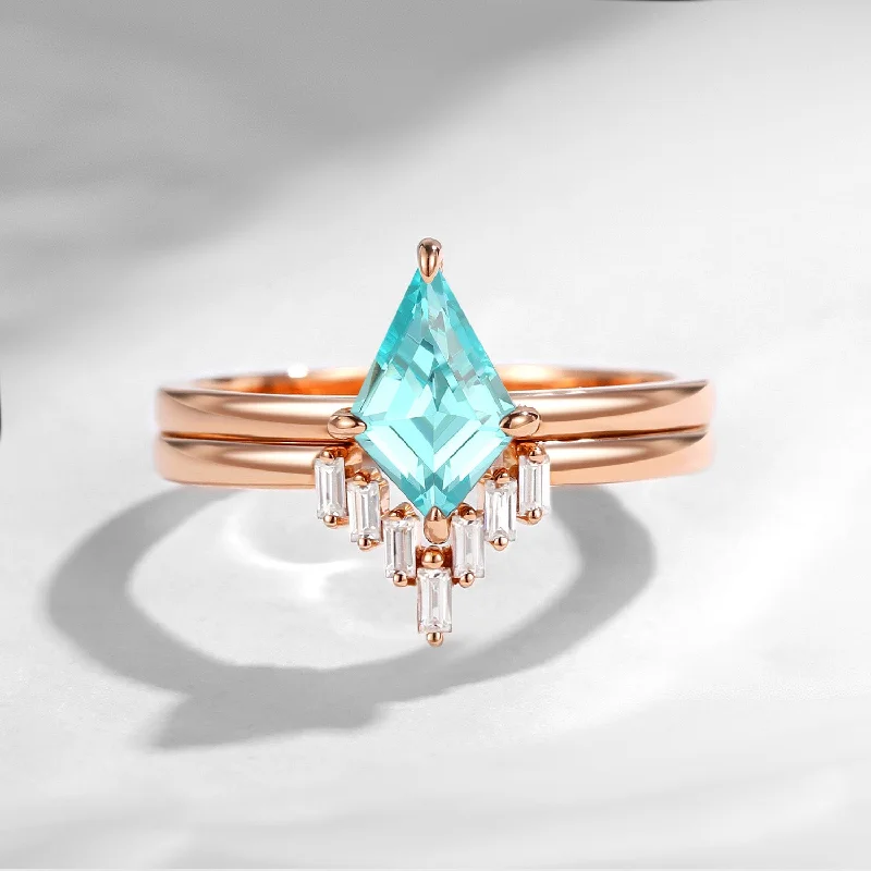 engagement rings with sapphires -Classic Kite Cut Lab Paraiba Engagement Ring 2pcs