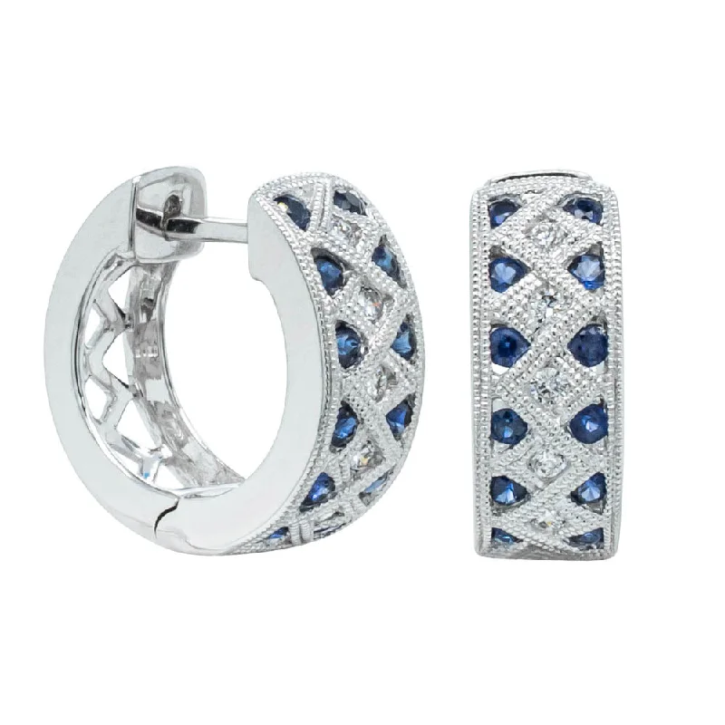 women’s gold drop earrings -18ct White Gold Sapphire & Diamond Honour Hoop Earrings