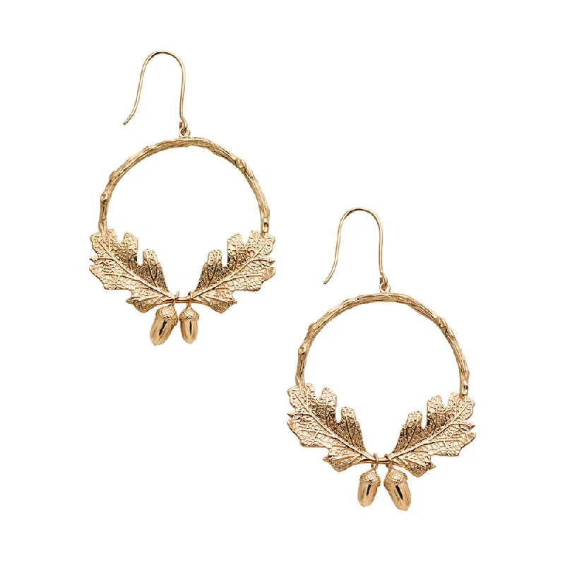 trendy dangling earrings -Karen Walker Acorn & Leaf Wreath Earrings - Gold plated