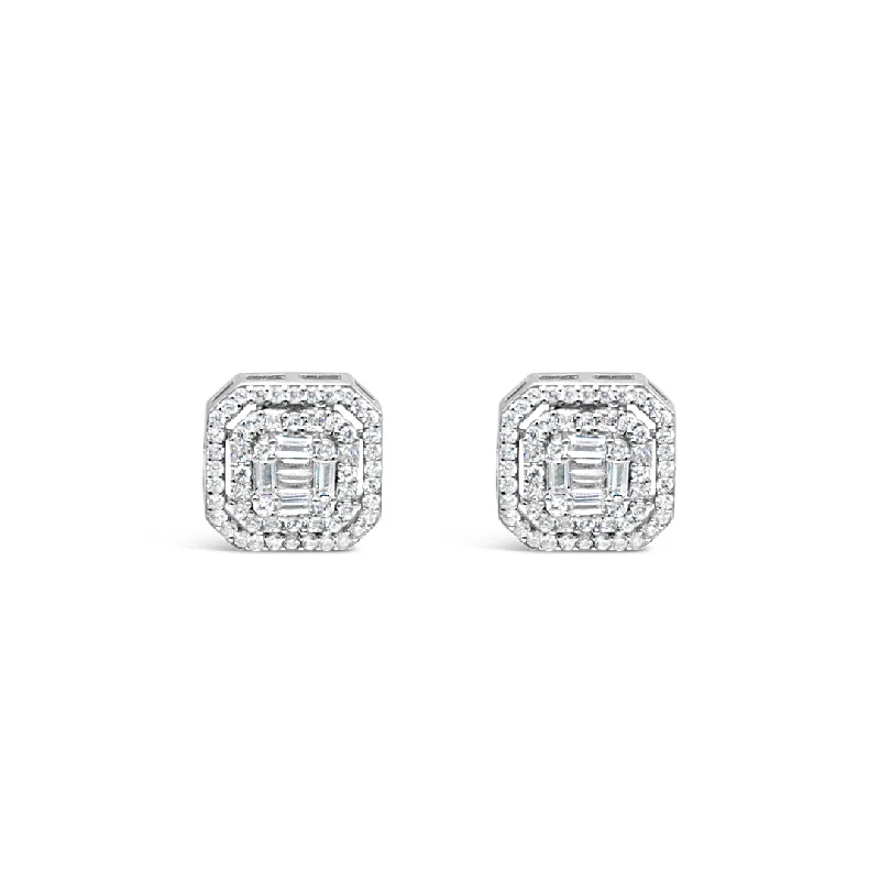 luxury pearl earrings -EMERALD CUT SQUARE STUD SILVER EARRING