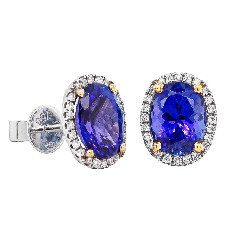 crystal stud earrings -18ct White Gold 4.59ct Tanzanite & Diamond Halo Earrings