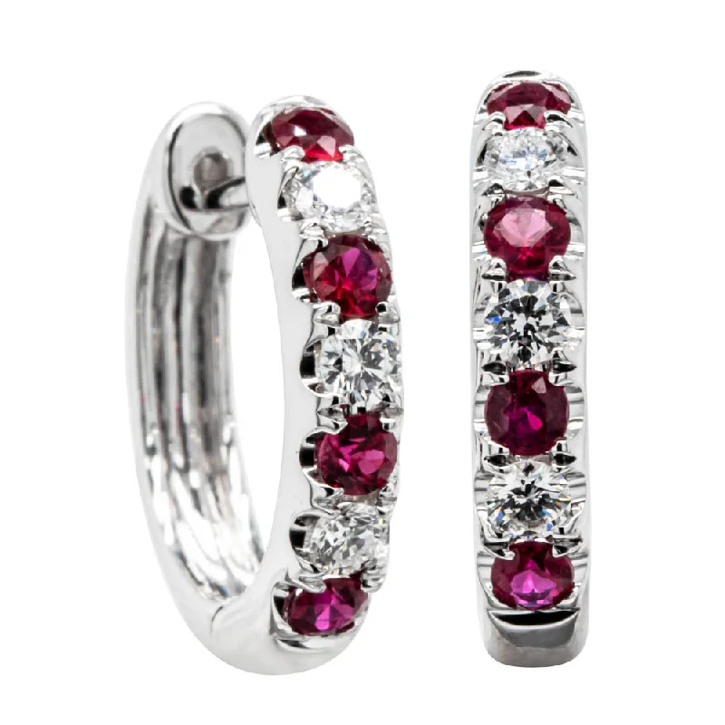 personalized earrings for women -18ct White Gold Ruby & Diamond Meridien Earrings