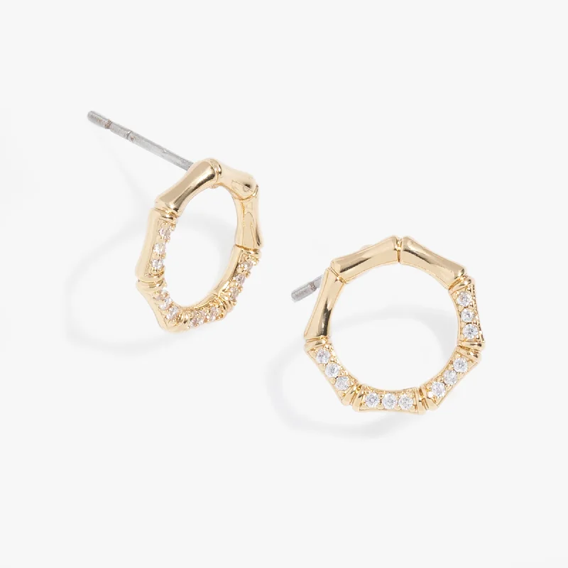 minimalist earrings for women -Bamboo Pave Stud