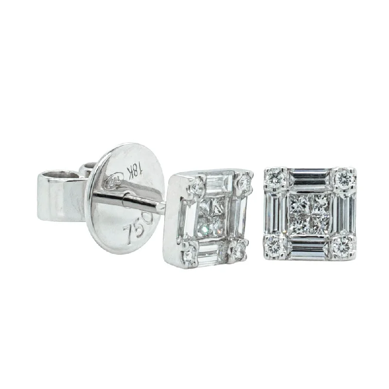 crystal stud earrings -18ct White Gold Diamond Quattro Stud Earrings