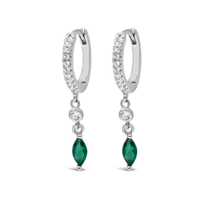 women’s pearl drop earrings -MARQUISE &ROUND STONES HOOP SILVER EARRING