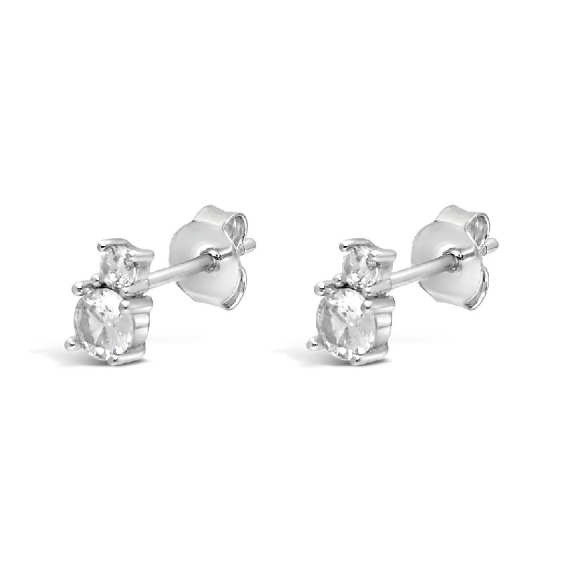 women’s gold drop earrings -DOUBLE STONED STUD SILVER EARRING