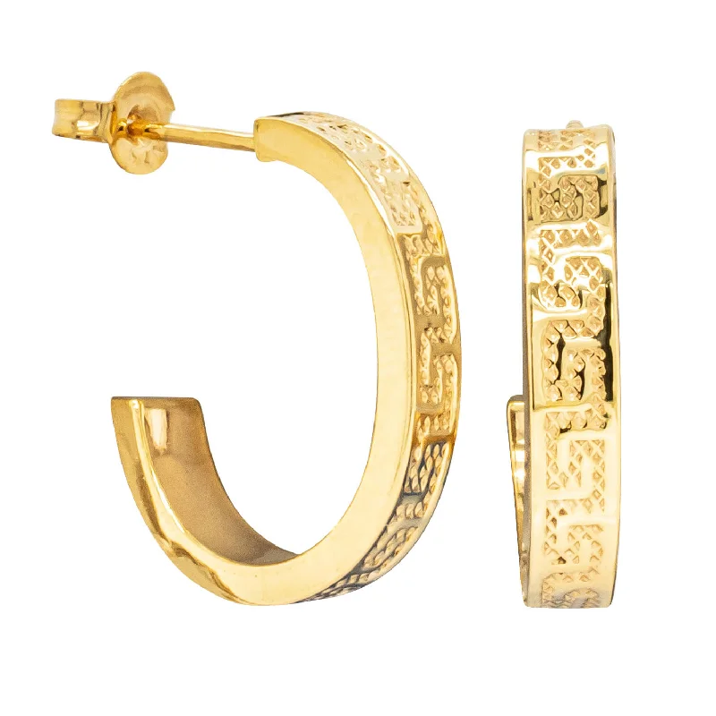 gold-plated earrings for women -Deja Vu 9ct Yellow Gold Half Hoop Earrings