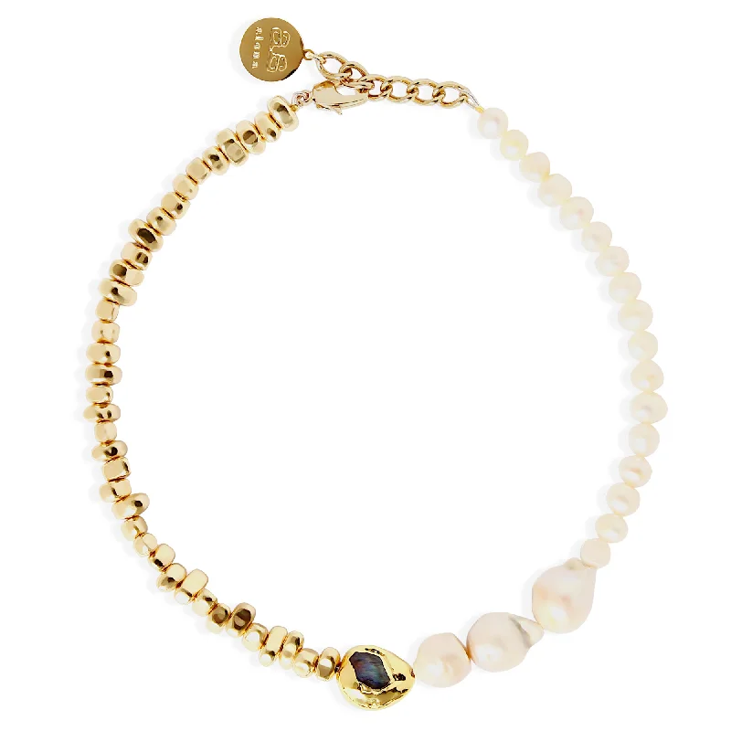 dainty necklaces for women -SILAS Necklace - Pearl and Gold Hematite