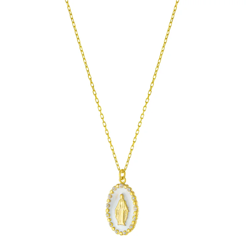 bridal necklaces for women -CZ Enamel Mary Medallion Necklace