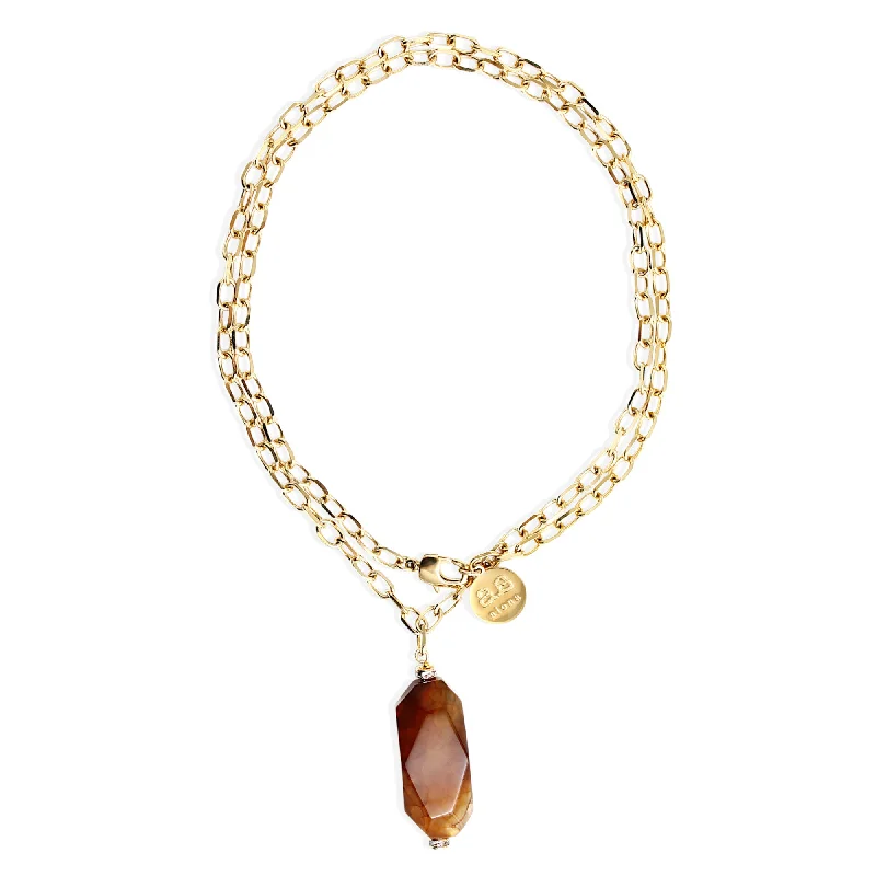 gold pendant necklaces for women -GISELLE necklace - Gold with brown Agate