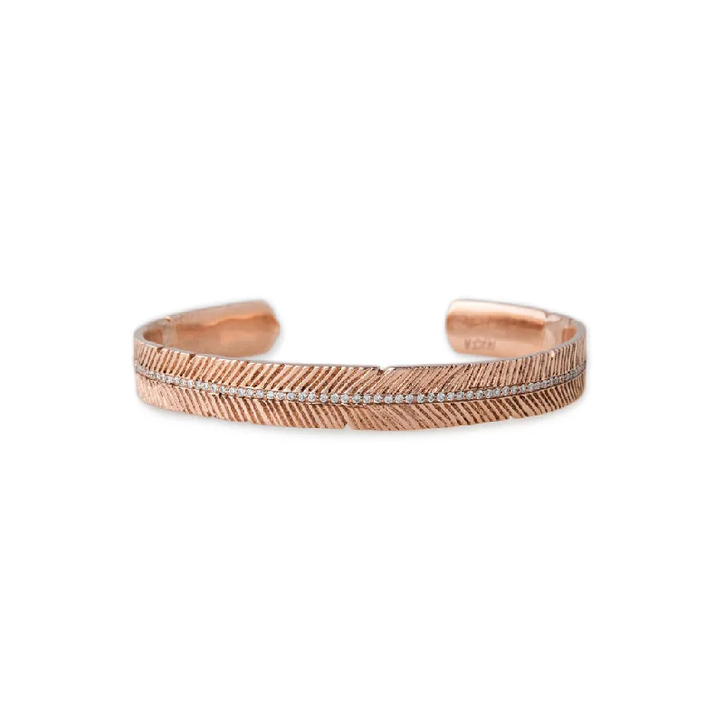 bohemian style bangles for women -PAVE GOLD FEATHER CUFF