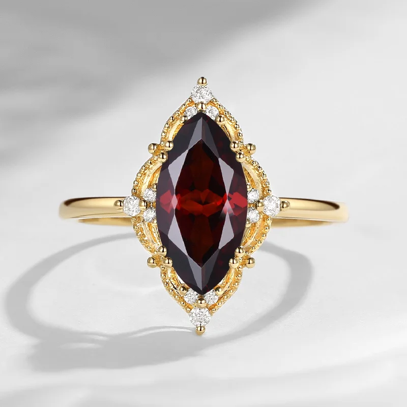 alternative gemstone engagement rings -2.5ct 18K Marquise Vintage Inspired Garnet Engagement Ring