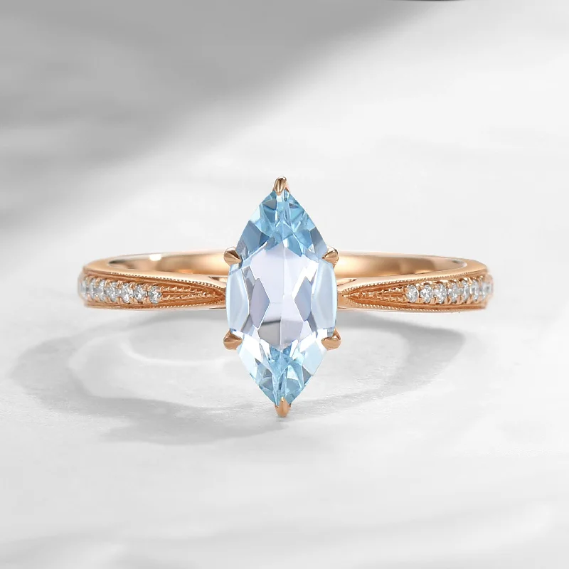 modern engagement rings for women -Antique Marquise Natural Aquamarine Engagement Ring