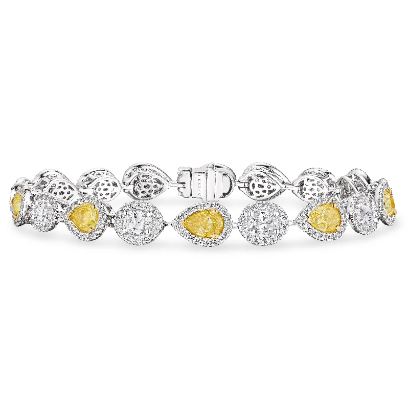 designer bangles for women -Pear Shaped Fancy Yellow Diamond Bracelet with Halo, 5 CT