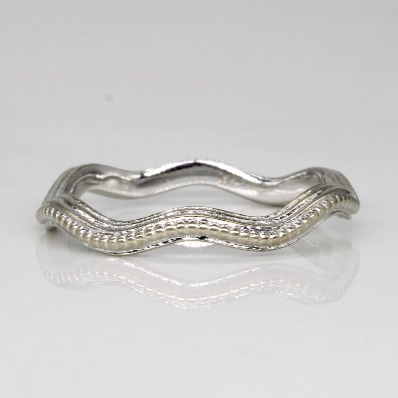 boho rings for women -14k White Gold Wave Ring | SZ 6.75 |