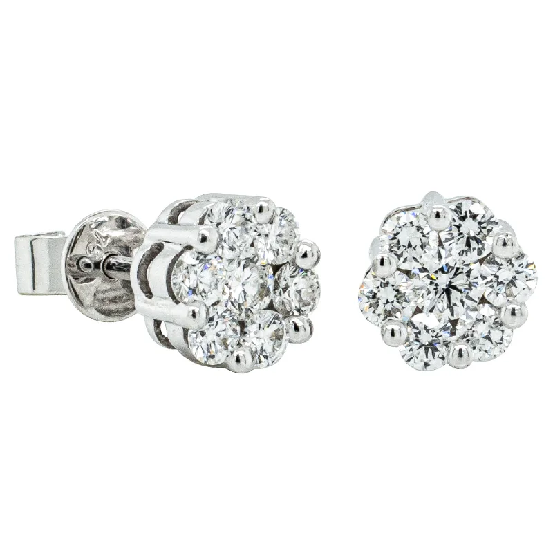 personalized earrings for women -Deja Vu 18ct White Gold 1.00ct Diamond Cluster Stud Earrings