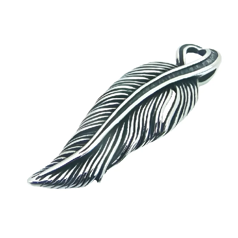 layered chain necklaces for women -Stainless Steel Feather Pendant Necklace