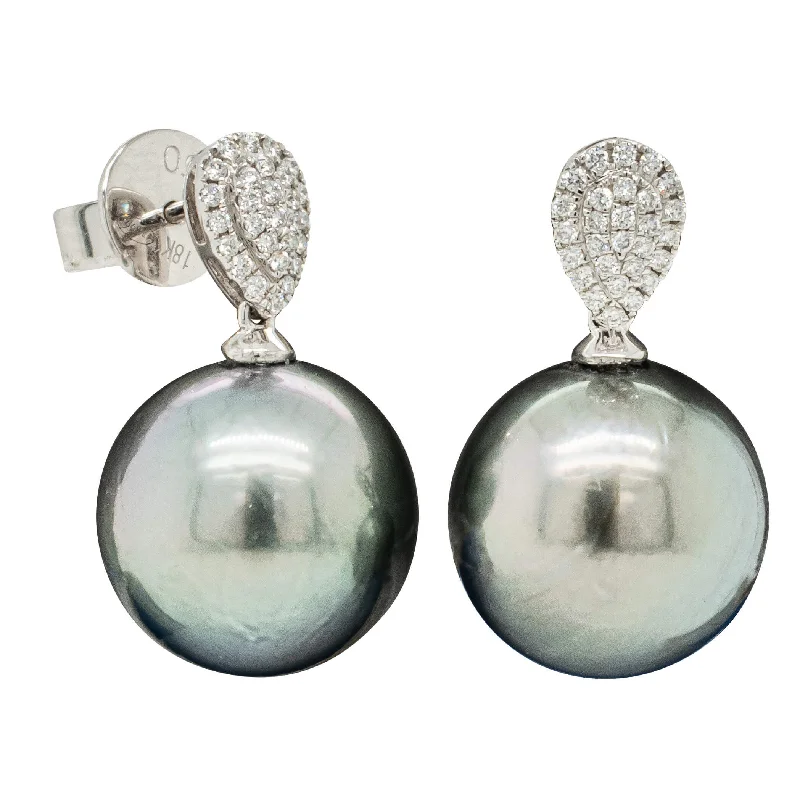 elegant gold earrings for women -18ct White Gold Black Pearl & Diamond Aegean Earrings